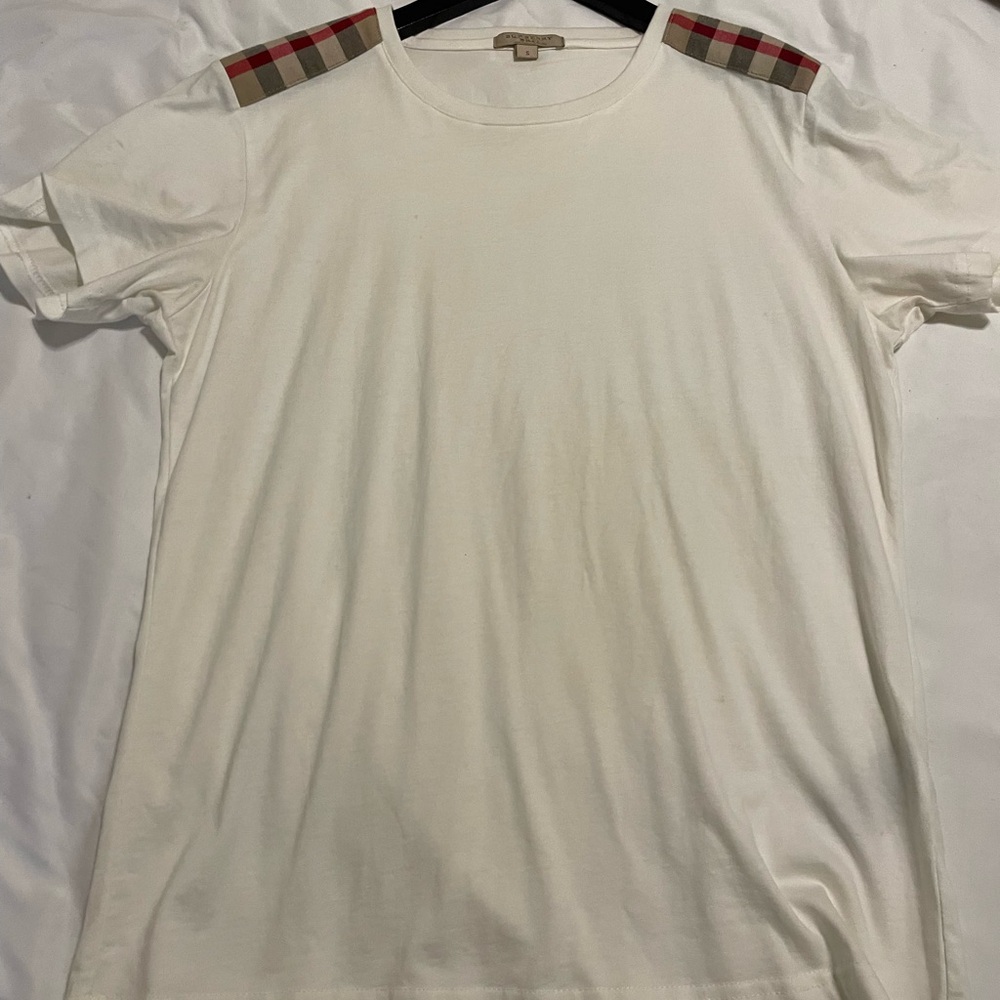 Burberry White T-Shirt with Check Detail